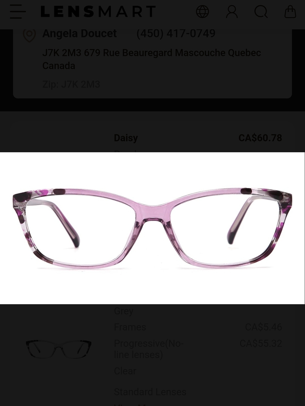 Daisy Translucent Light Pink and black Rectangular Women's Glasses Small